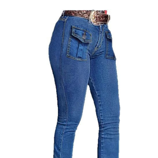 Women's Western-inspired bootcut jeans with front flap pockets and sculpting cut Chichicherry