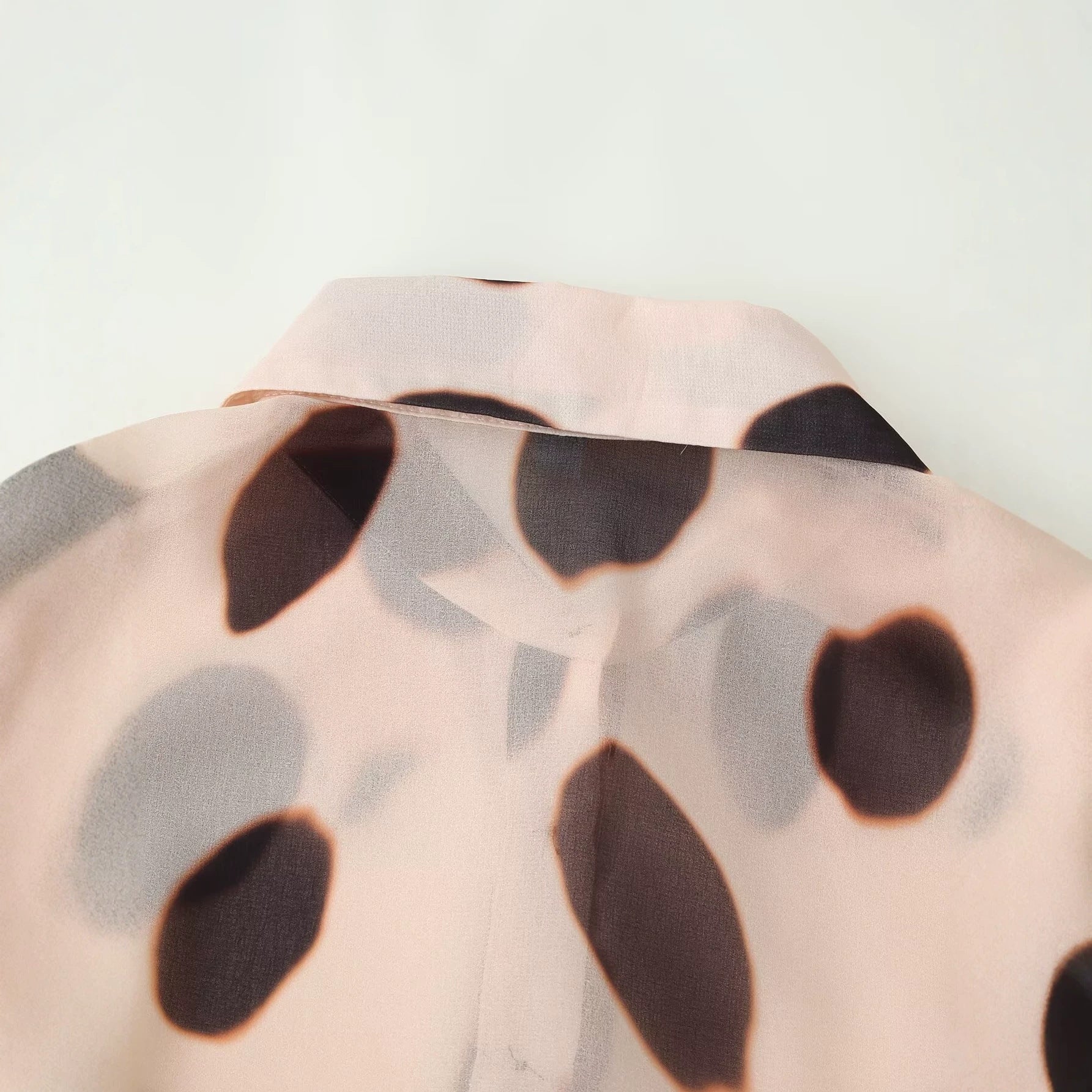 Women Semi-transparent Chiffon Blouse with Knot Scarf and Large Dot Print Chichicherry