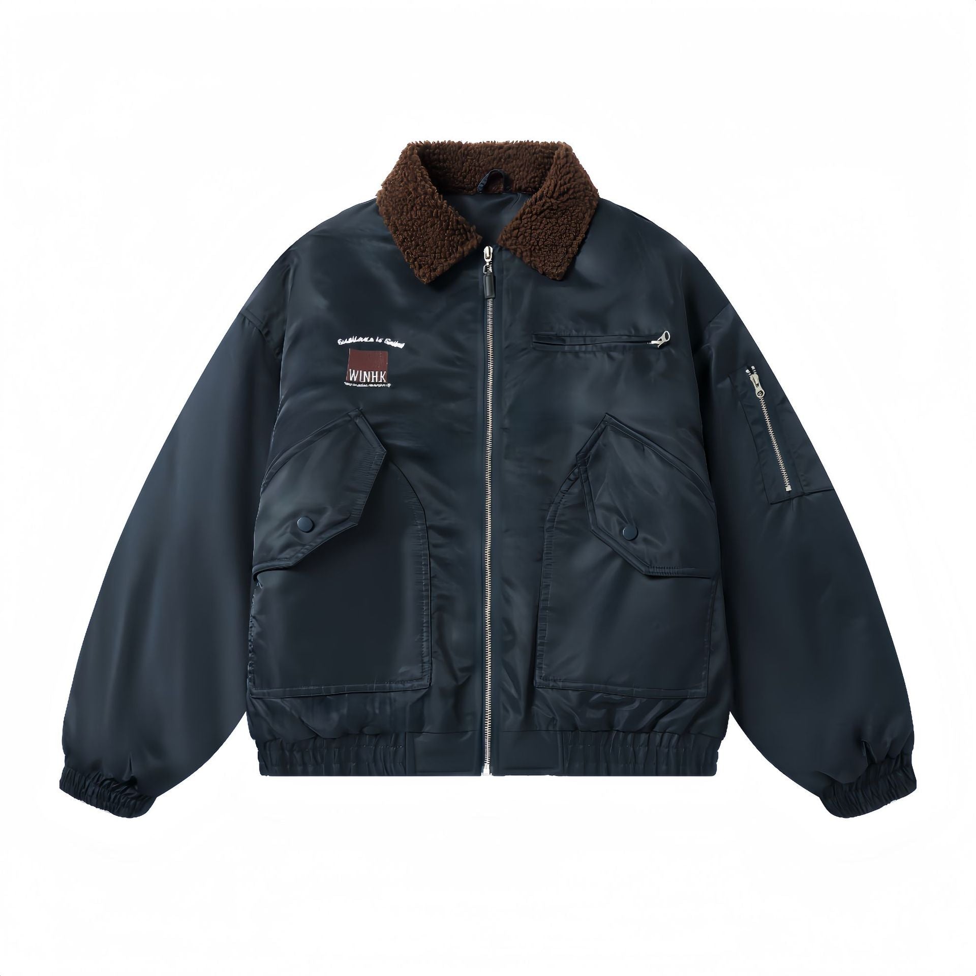 Men's Short Quilted Bomber with Teddy Collar and Multi-Function Pockets Chichicherry