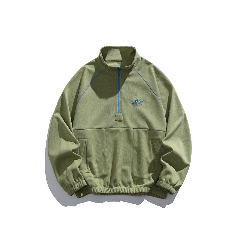 Unisex Oversize-Halfzip-Fleece Pullover with Stand-up Collar, Raglan Sleeves and Kangaroo Pocket Chichicherry