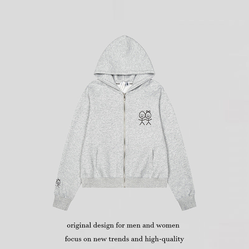 Women's hooded sweatshirt jacket with full zip lightweight French terry stick figure print and kangaroo pockets Chichicherry