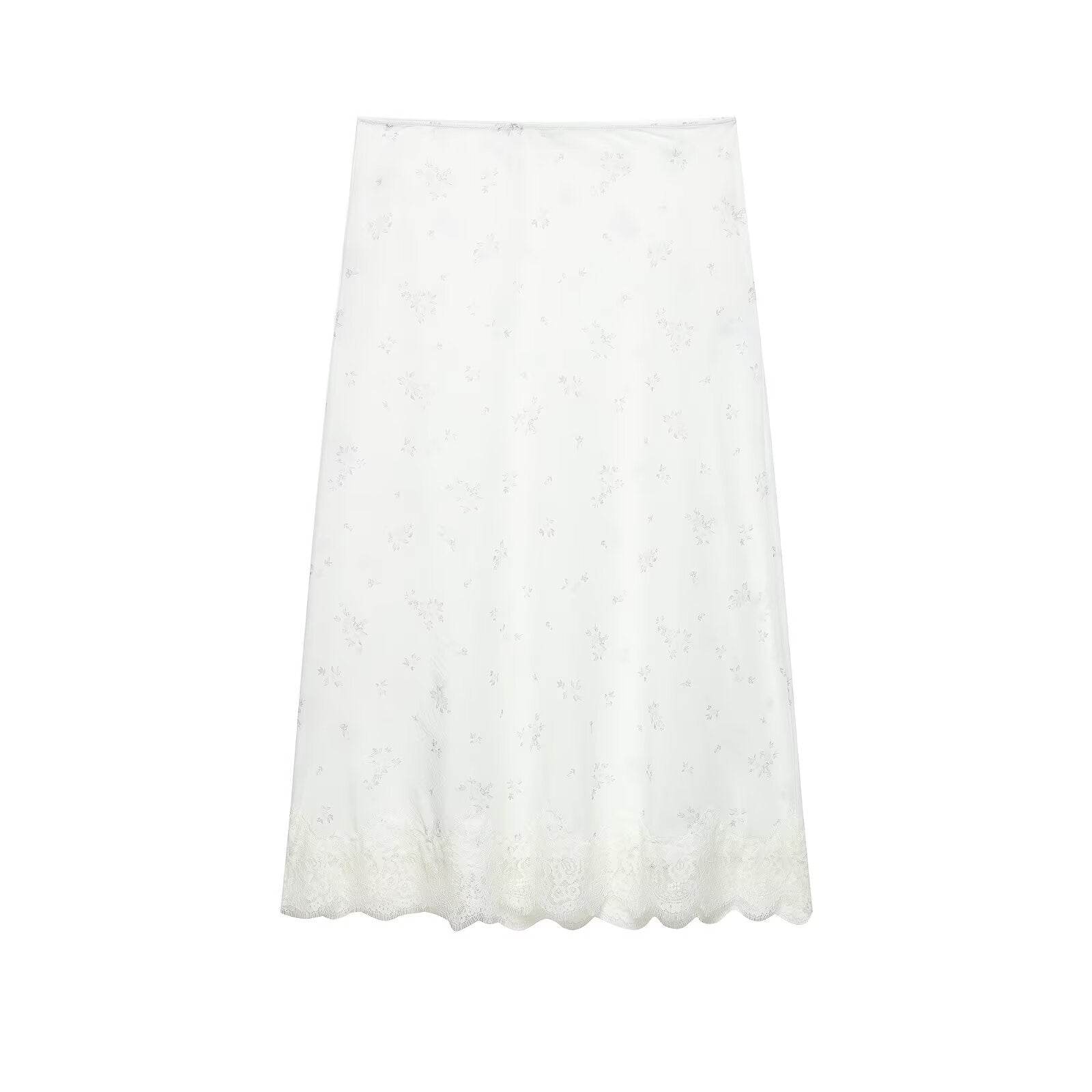 Women Long Slip with Floral Lace Trim and Fine Mesh Embroidery Chichicherry