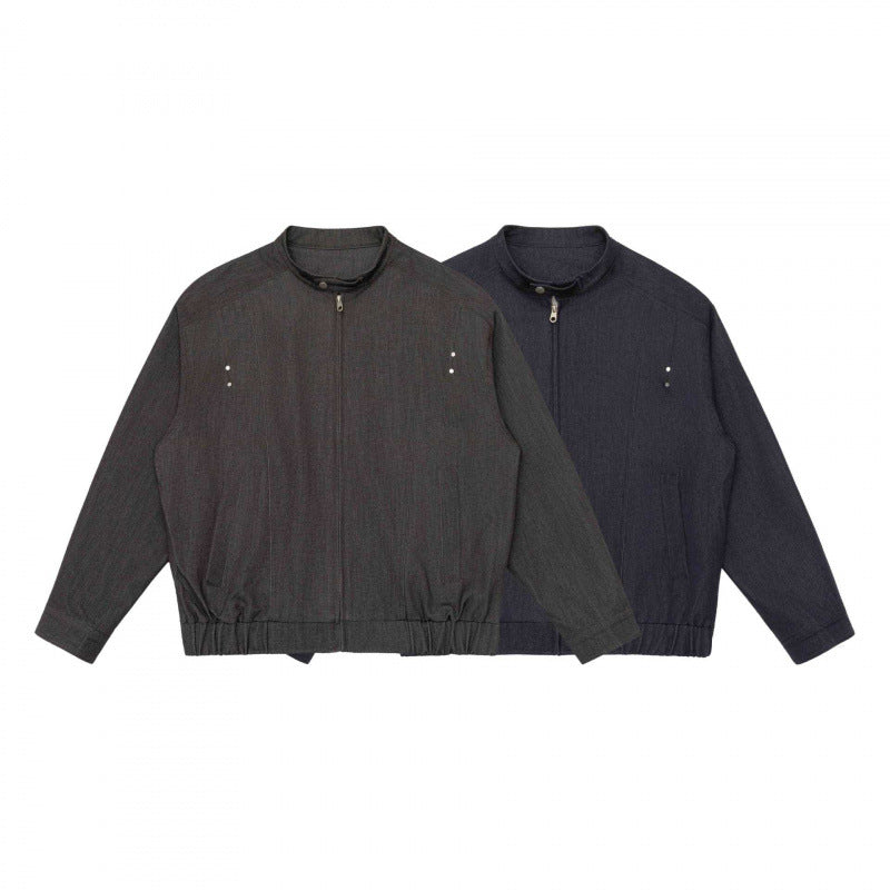 Unisex short jacket in overshirt style with standing collar, zipper, and elastic hem Chichicherry
