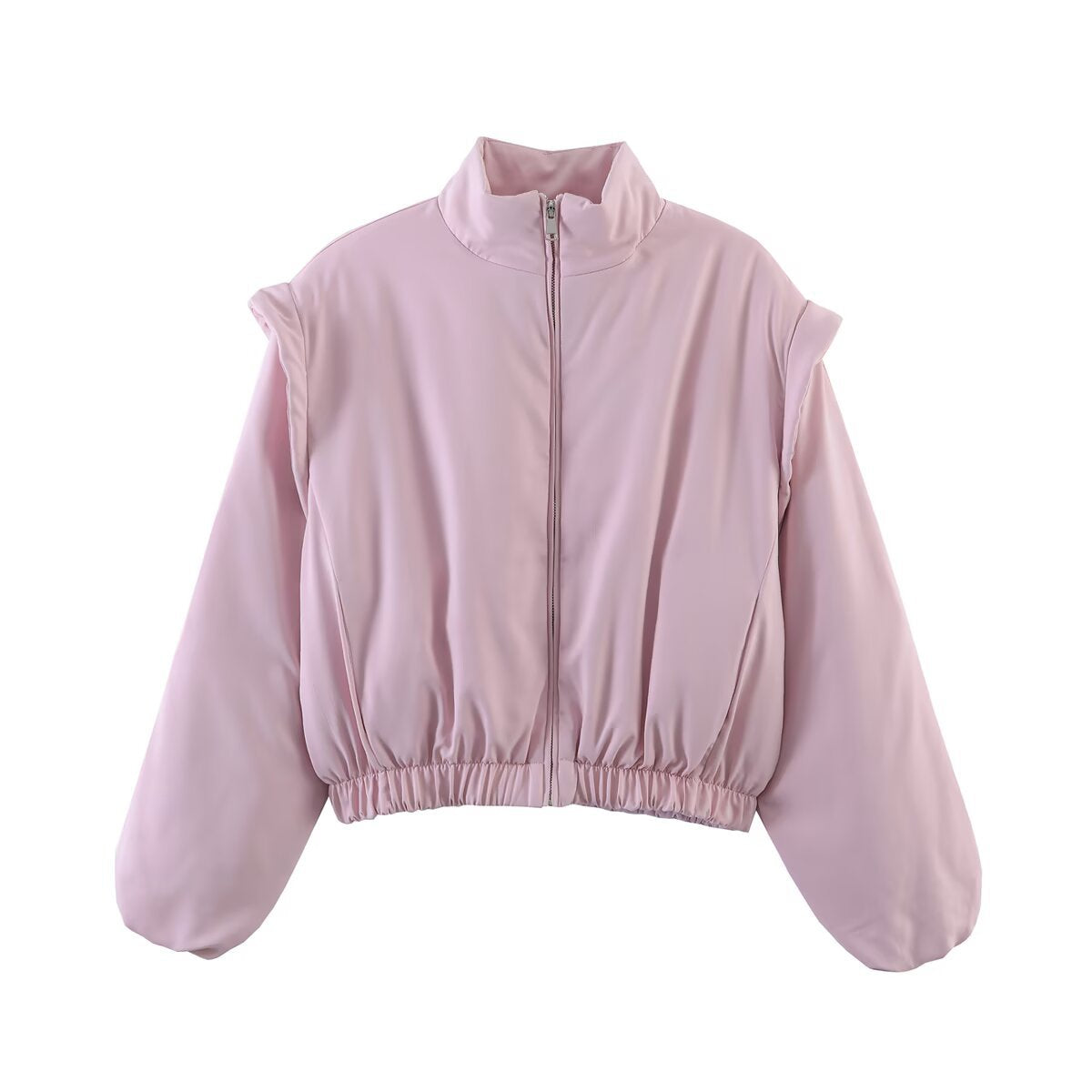 Women's cropped blouson jacket with high stand-up collar, elastic hem, and voluminous sleeves Chichicherry