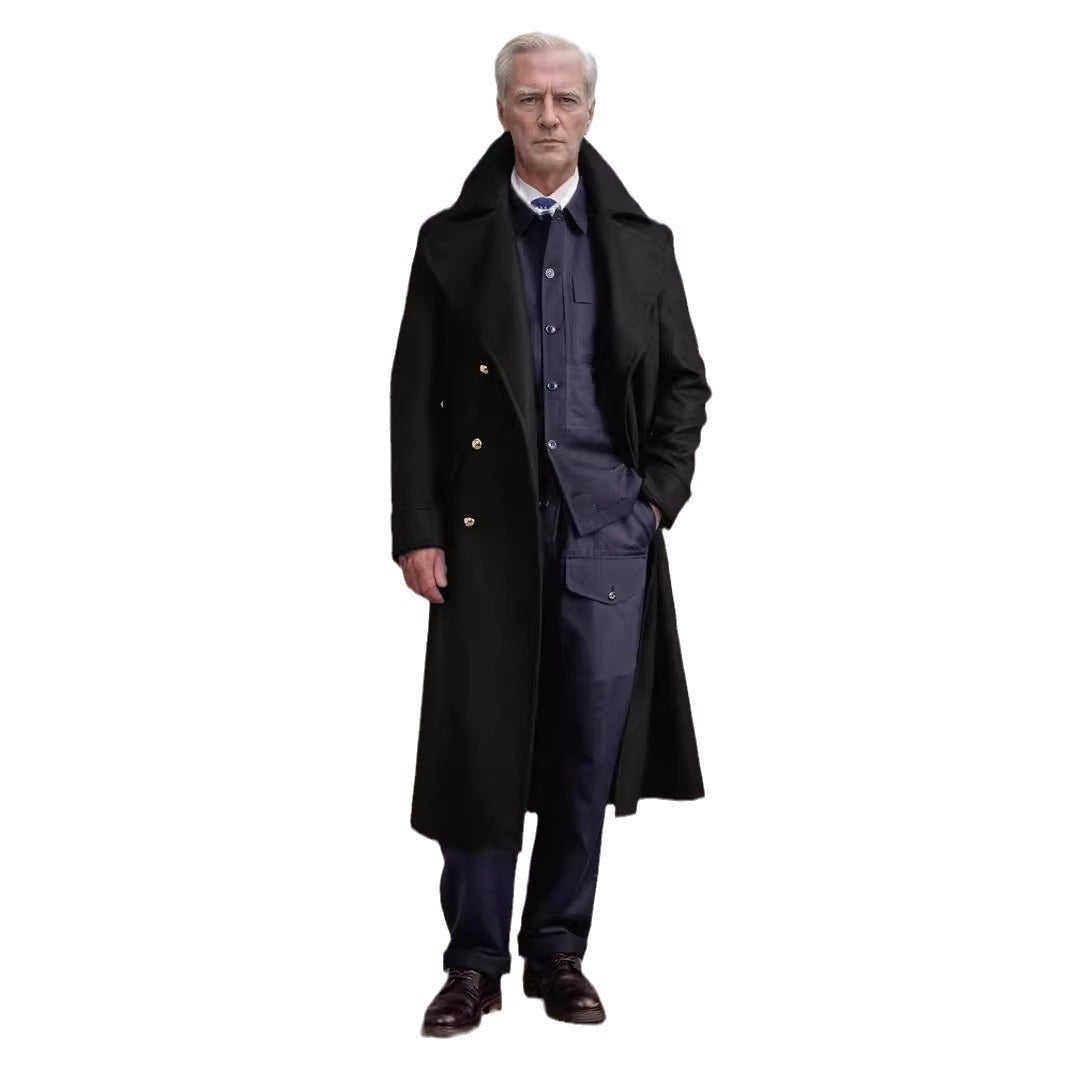 Men's longline coat in military look with wide shawl collar and striking decorative buttons Chichicherry