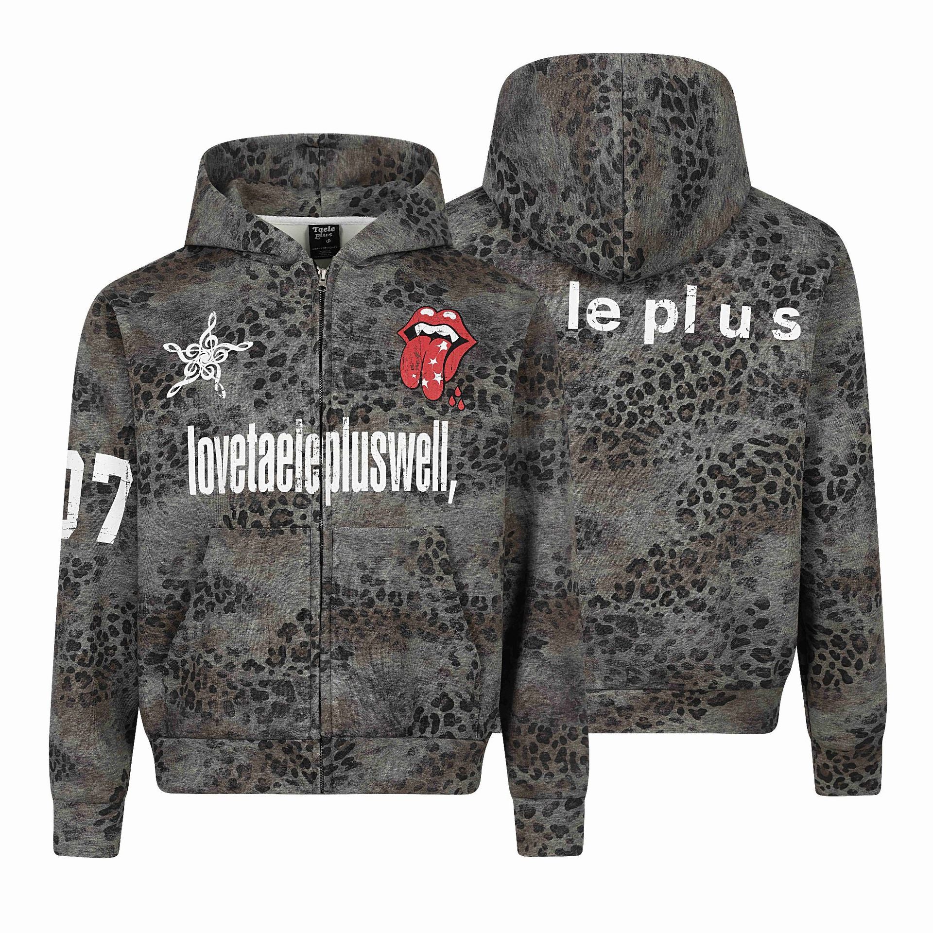 Women's hoodie jacket with full zip, leopard print and large graphic prints Chichicherry