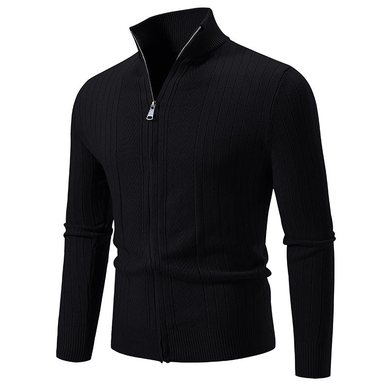 Men's slim fit fine knit zip jacket with stand-up collar and distinctive rib structure Chichicherry