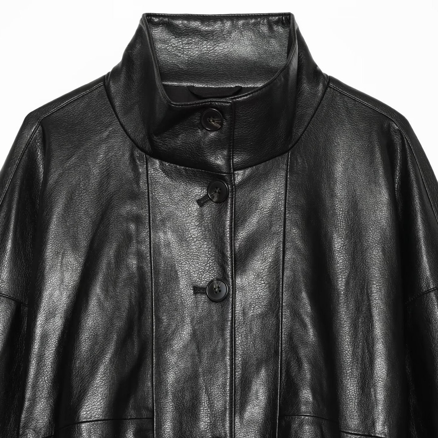 Women's Short Faux Leather Bomber Jacket with High Funnel Collar and Elastic Hem Chichicherry