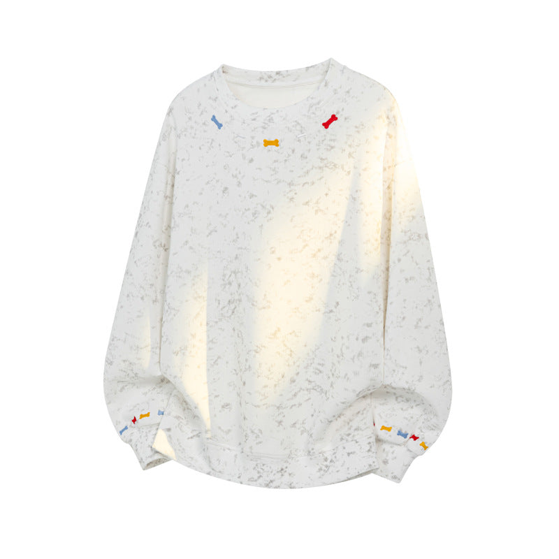 Men's Oversize Sweatshirt with Marble Effect and Colorful Bone Embroidery Chichicherry