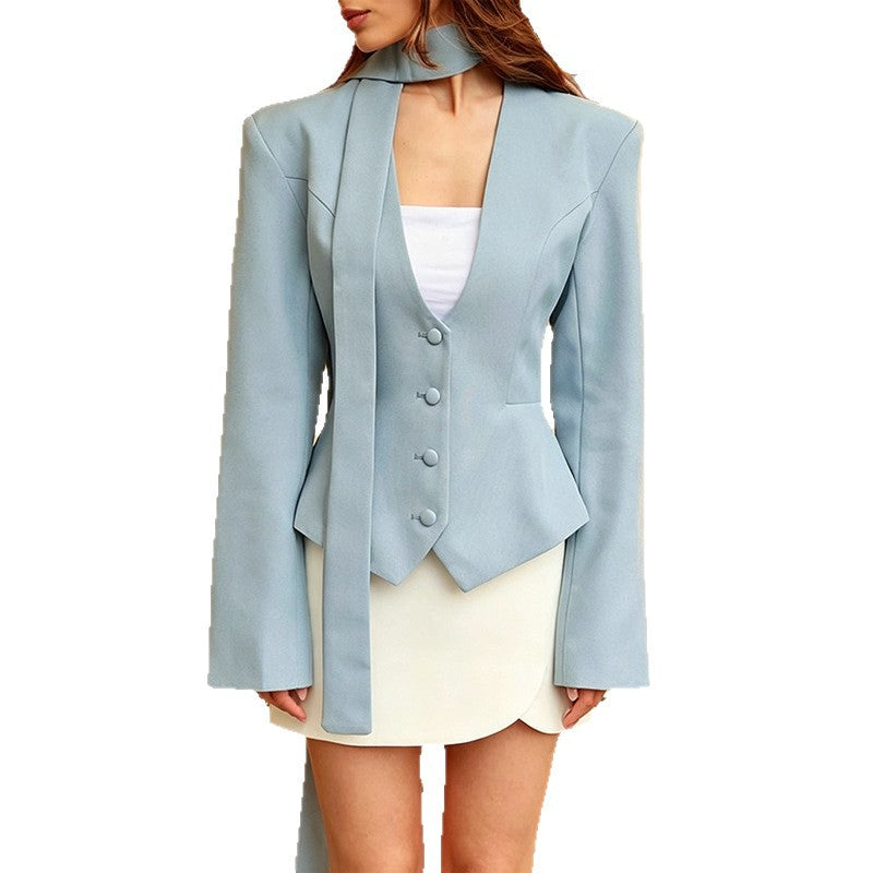 Women Elegant fitted blazer set with vest and bow Chichicherry