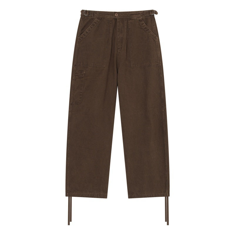 Women's High-Waist Utility Cargo Pants with Straight Leg, Patch Pockets and Adjustable Hem Cords Chichicherry