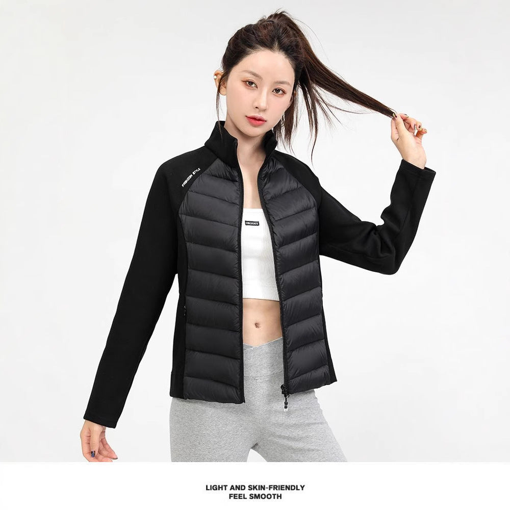 Women's hybrid padded jacket with fleece sleeves and stand-up collar Chichicherry