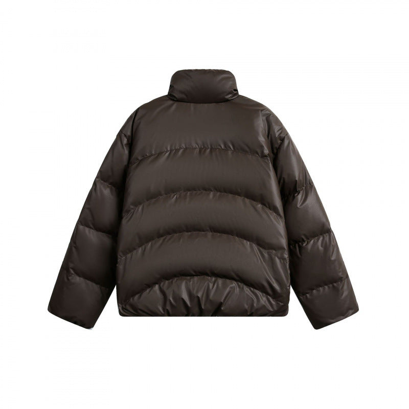 Women's Cropped Padded Boxy Jacket with High Stand-Up Collar and Teddy Lining Chichicherry