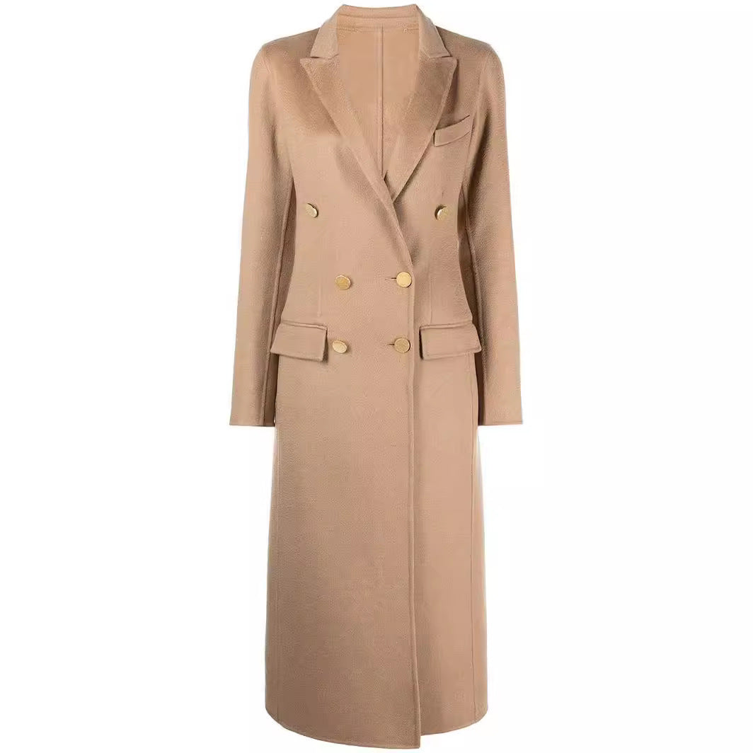 Women's Slim Maxi Length Coat in Clean-Cut with Double-Breasted Look and Decorative Metal Buttons Chichicherry