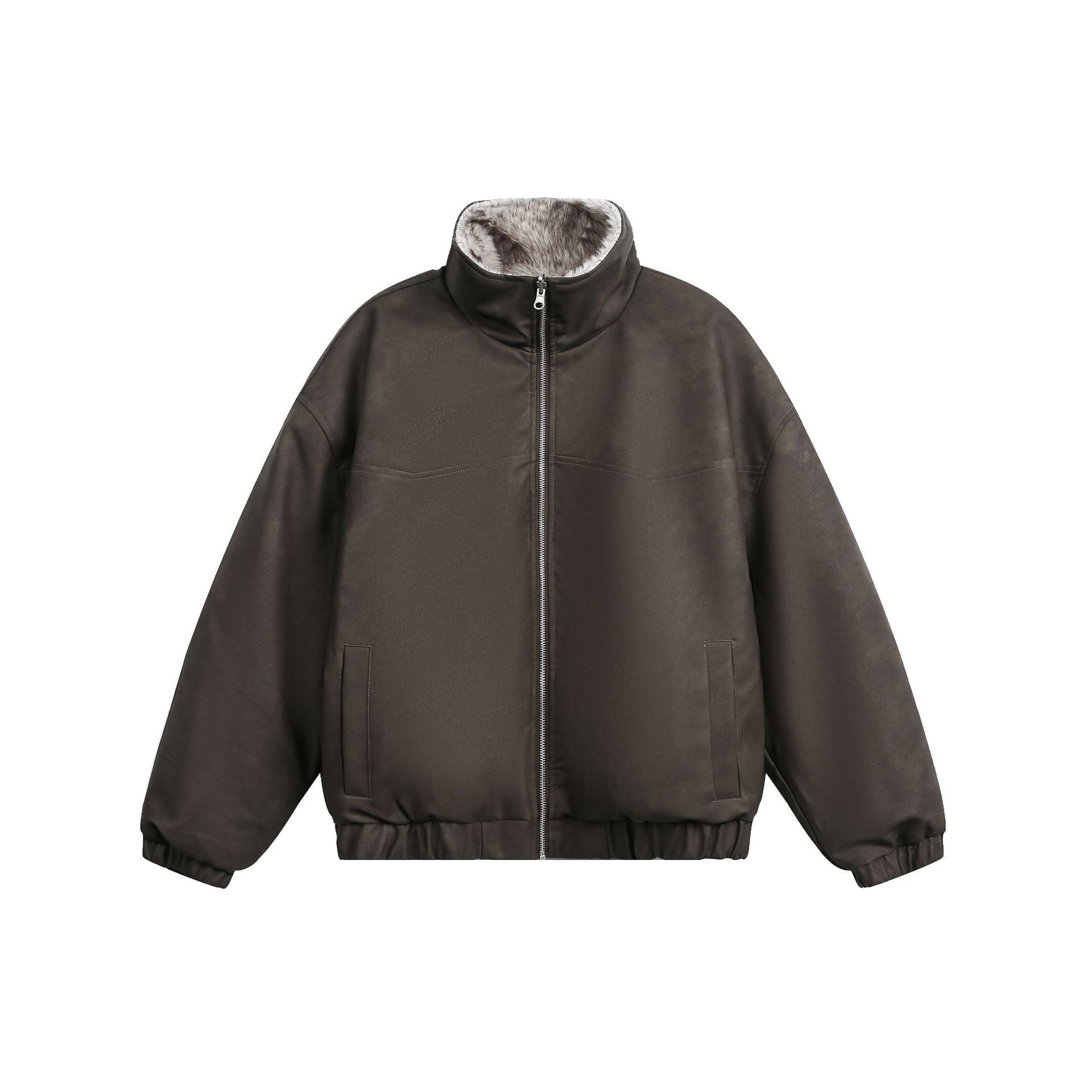 Men's Boxy Bomber in Aviator style with faux fur lining and high stand-up collar