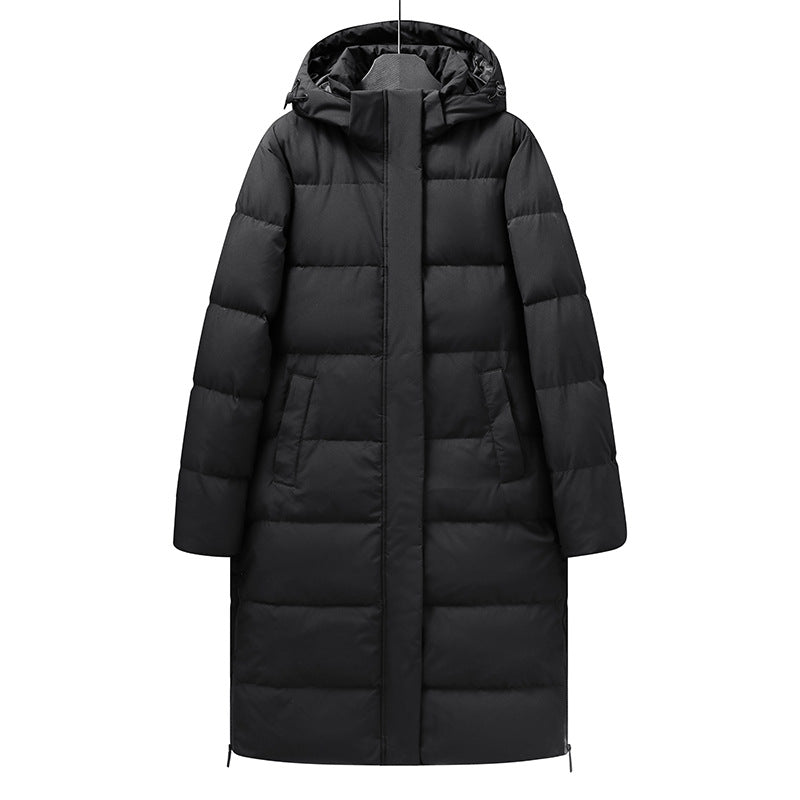 Women's longer minimalist quilted coat with contoured hood and ultra-light thermal filling Chichicherry
