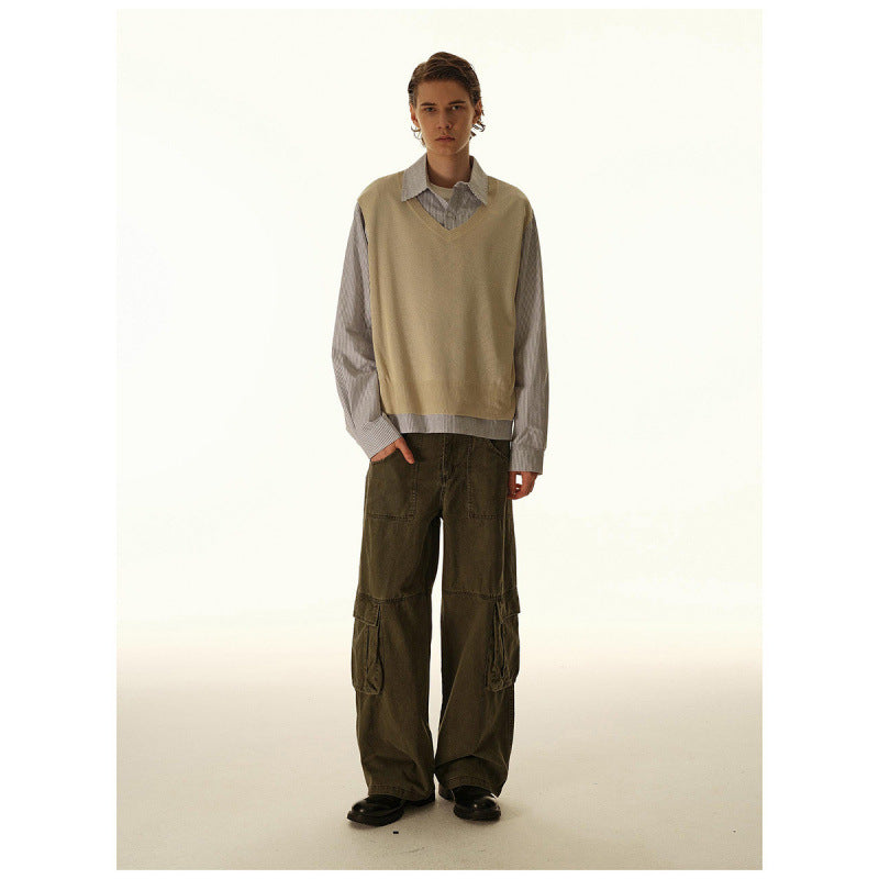 Women's Baggy Cargo Pants with High Waist, Large Flap Pockets and Reinforced Seam Panels Chichicherry