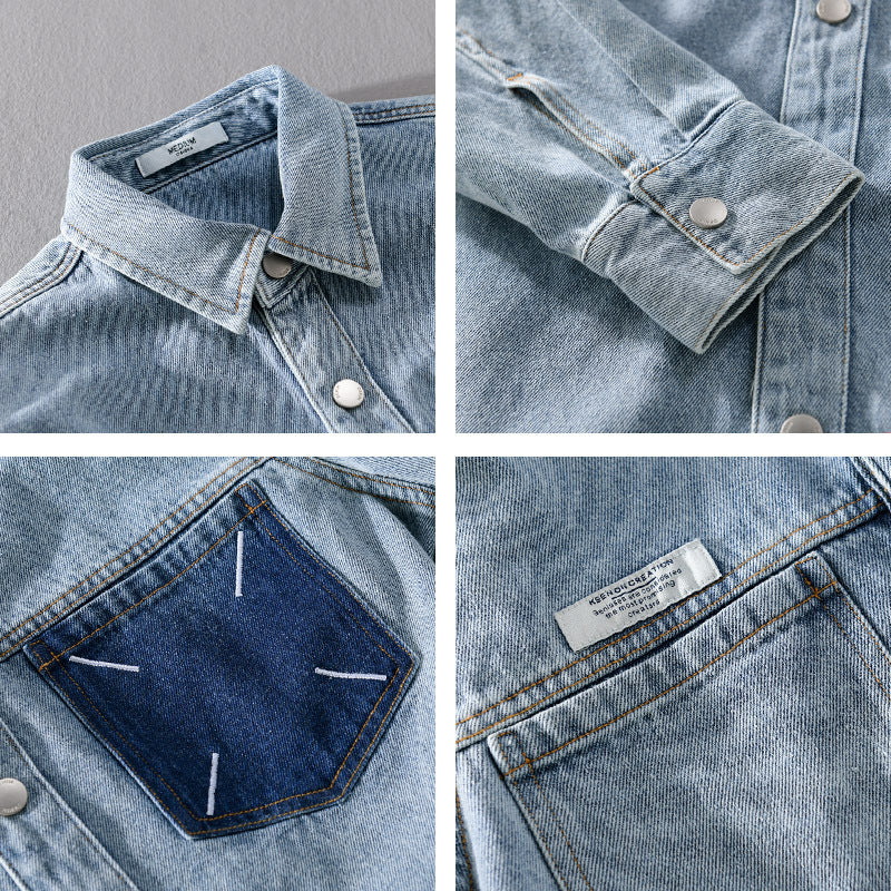 Men's denim shirt jacket with contrasting chest pocket and snap button closure Chichicherry