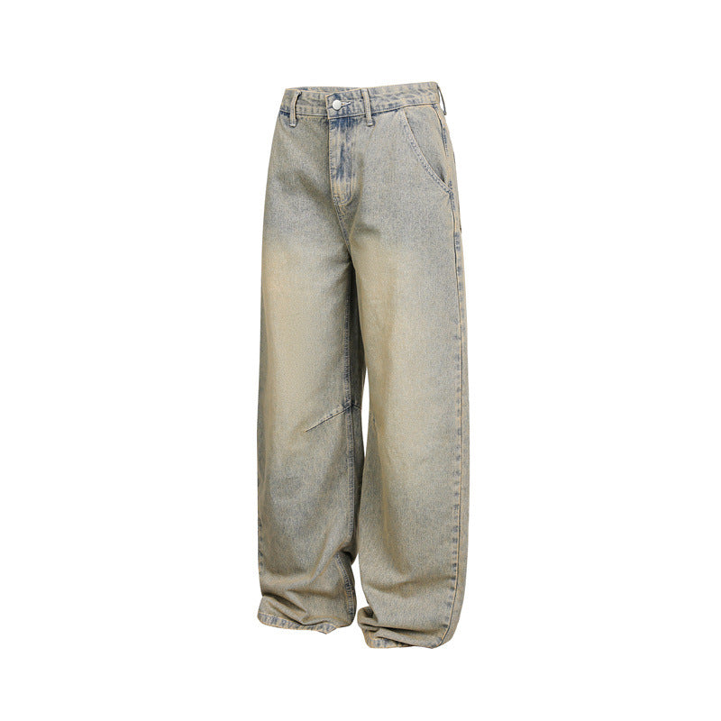 Women's Wide High-Waist Baggy Jeans with Used Wash and Knee Panels Chichicherry