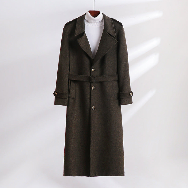 Men's Maxi-Length Wool Blend Overcoat with Boxy Silhouette, Shawl Collar and Decorative Epaulettes Chichicherry