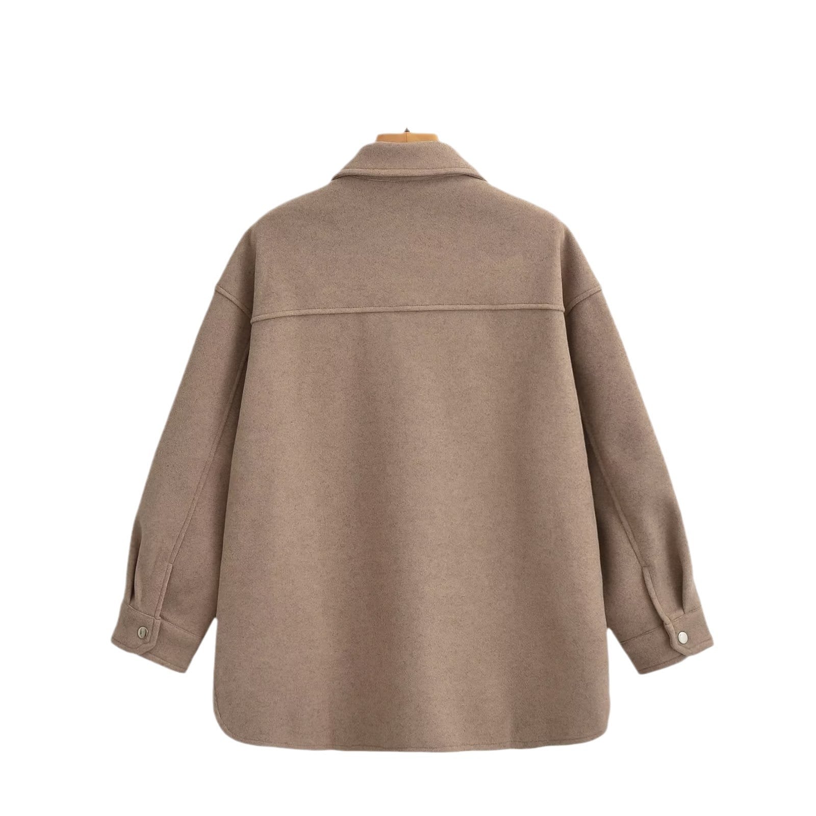 Women's Oversized Teddy Shirt Jacket with Snap Button Closures and Patch Breast Pockets Chichicherry