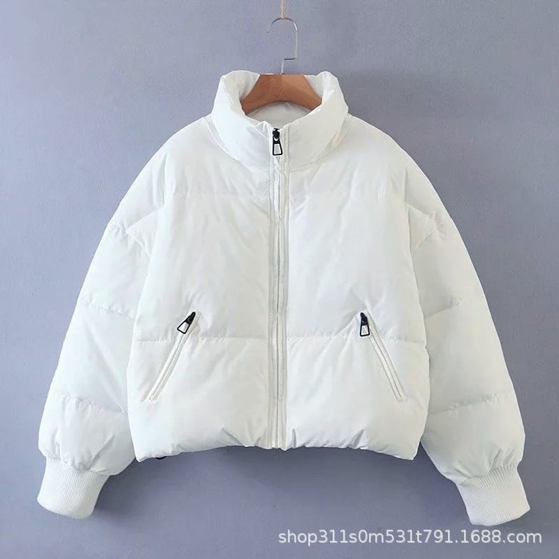 Women's Short Quilted Puffer with High Standing Collar and Ribbed Cuffs Chichicherry