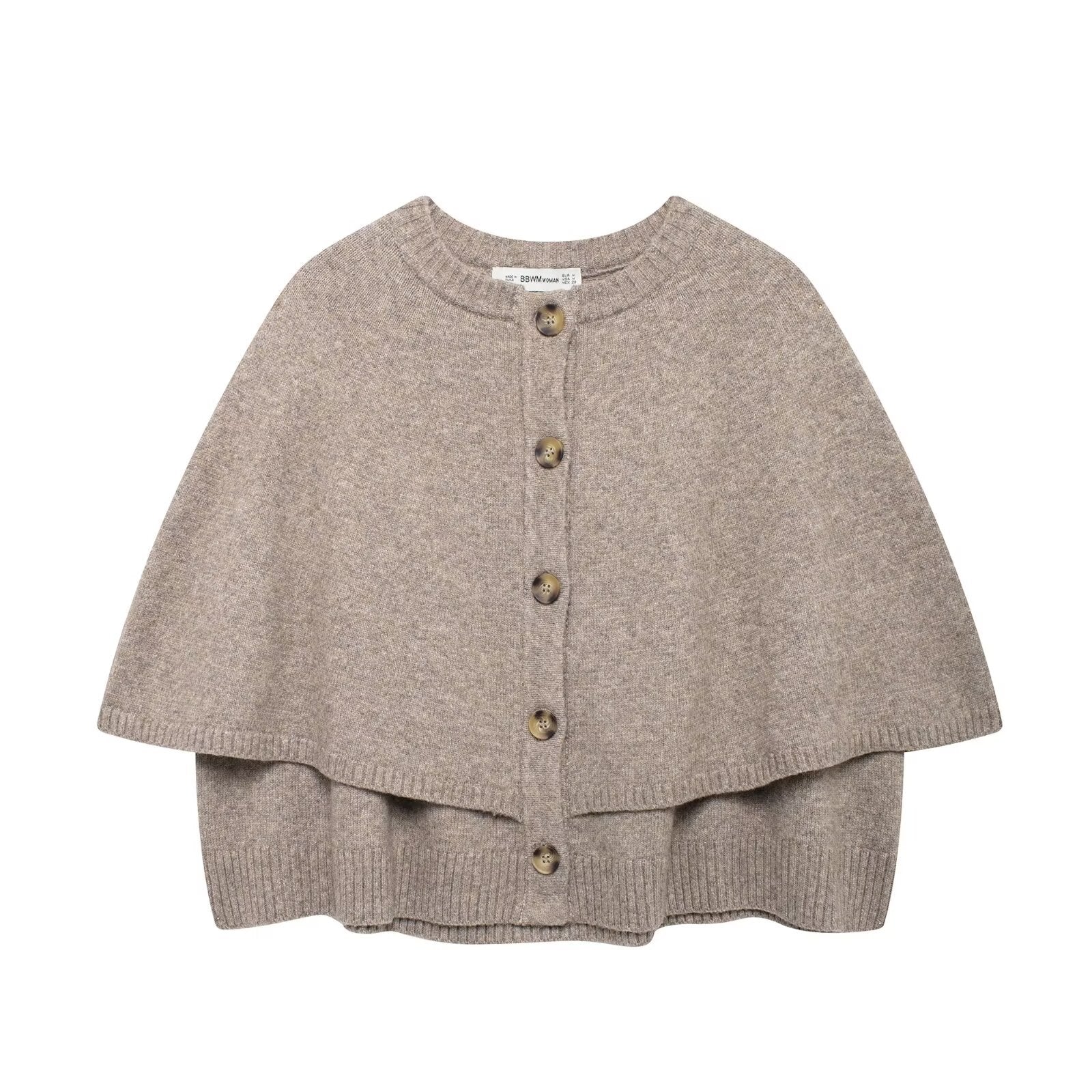 Women's Button-Front Knit Cape with Double Layer and Round Neckline Chichicherry