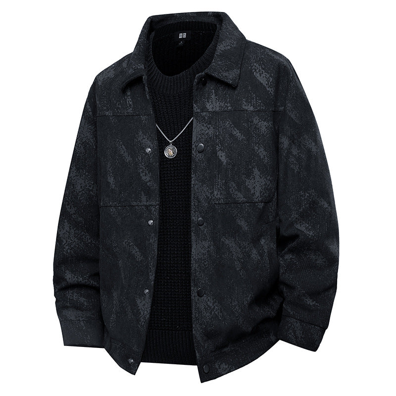 Men's Lightweight Overshirt Jacket with Subtle Reptile Print and Snap Closure Chichicherry
