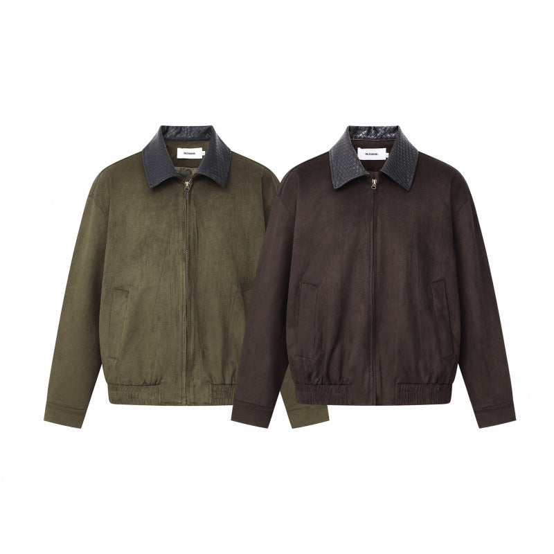 Men's short-cut bomber jacket in suede look with structured collar, front zipper and elastic hem Chichicherry