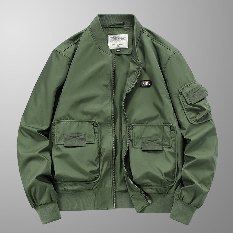 Men's lightweight nylon bomber with utility pockets, sleeve organizer and ribbed hem Chichicherry
