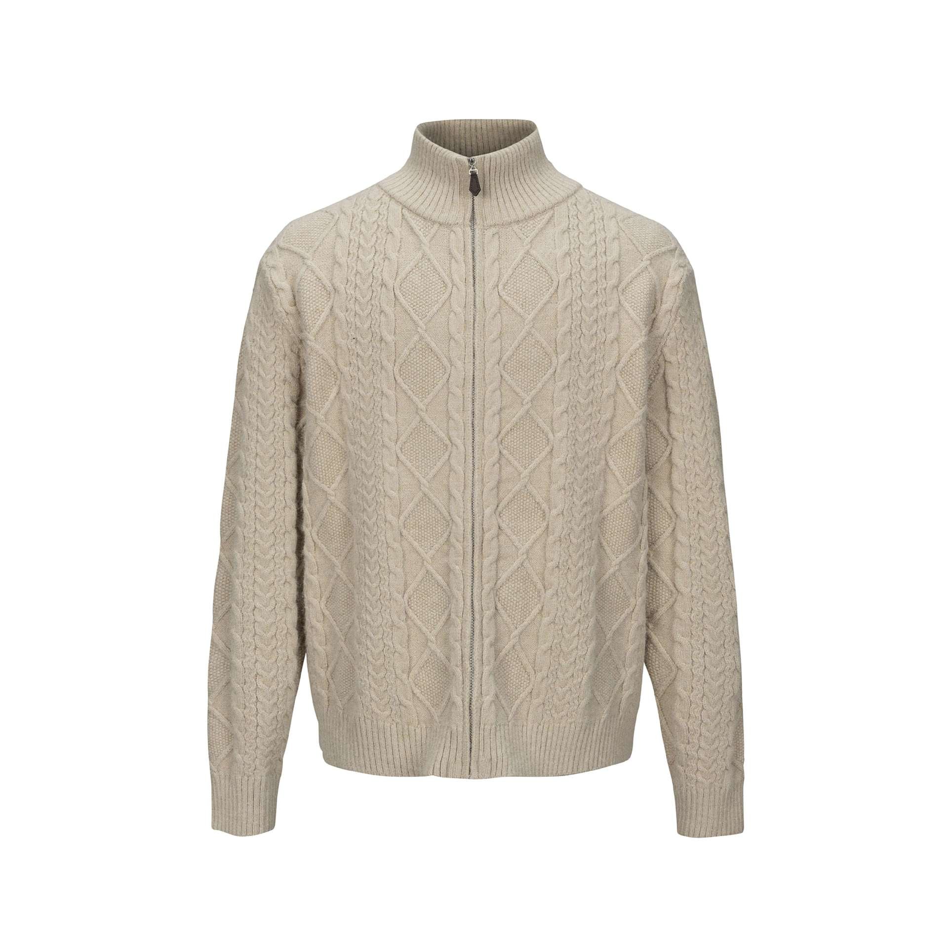 Men's knitted zip jacket with cable pattern and high stand-up collar Chichicherry
