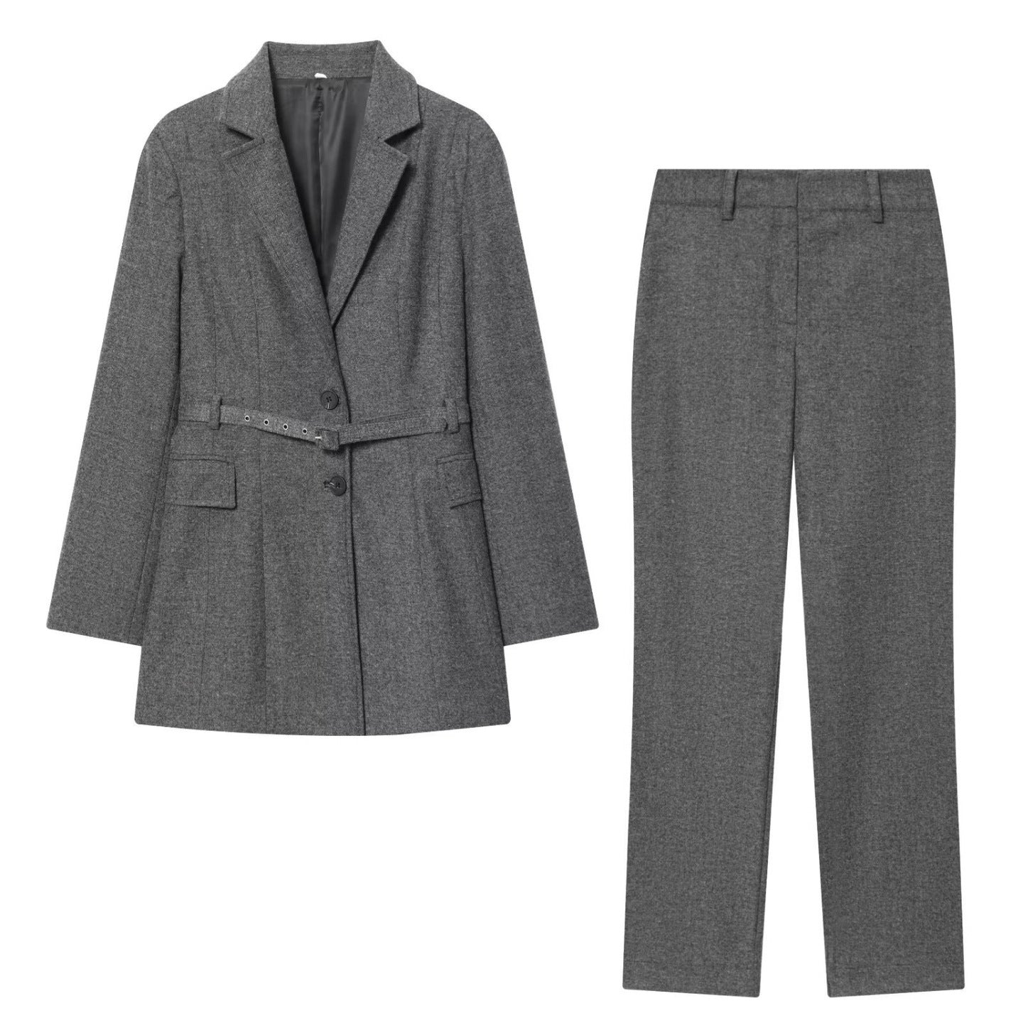 Women Straight Cut Suit Trousers with High Waist and Crease Chichicherry