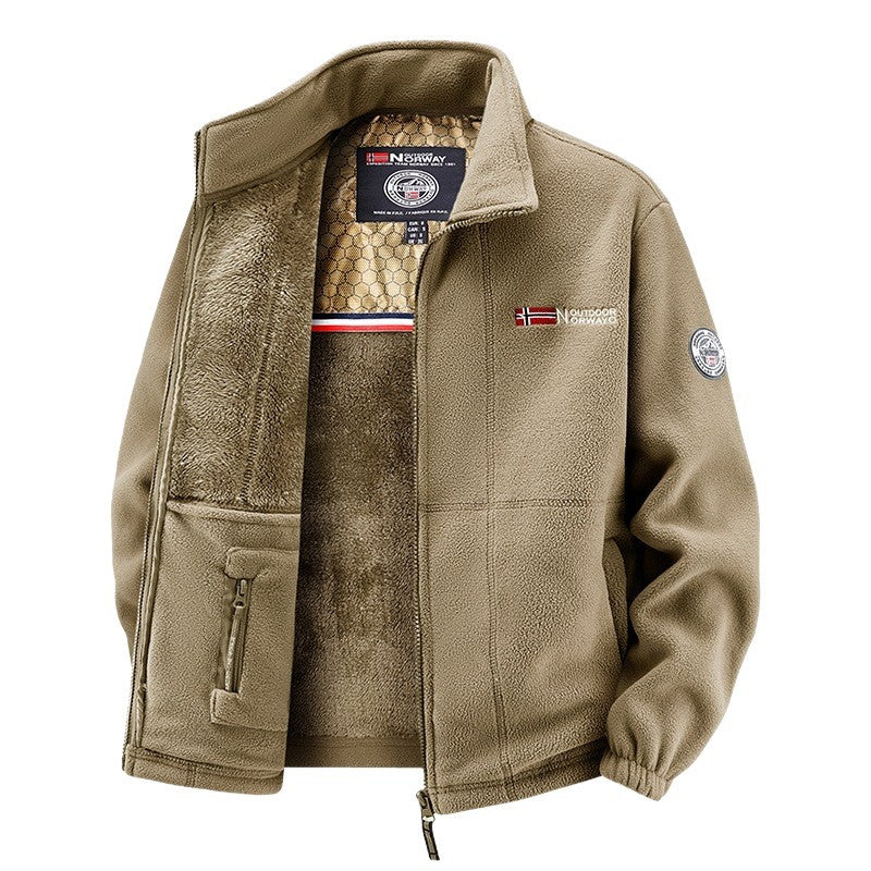 Men's fleece jacket with teddy inner lining, high stand collar and zip pockets Chichicherry