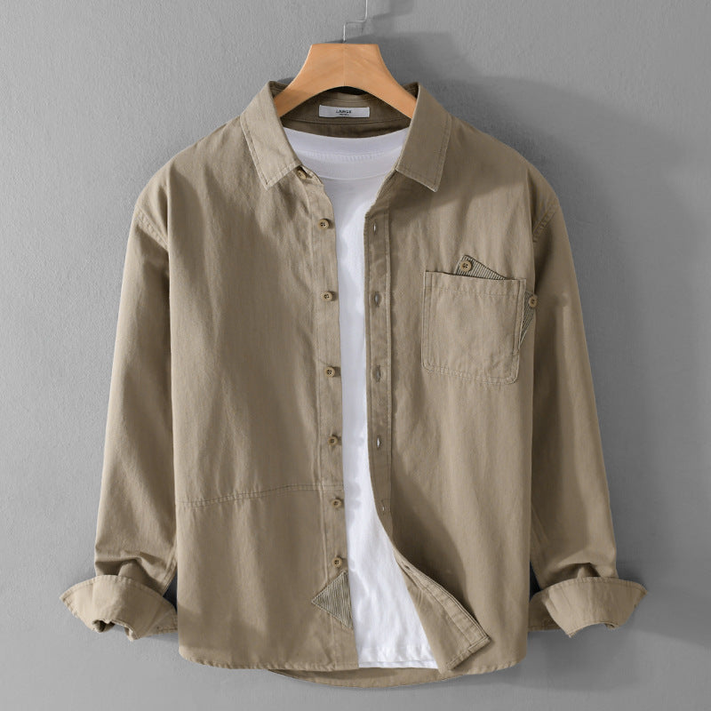 Men's Minimalist Cotton Layer Shirt with Kent Collar, Chest Pocket and Soft Touch Chichicherry