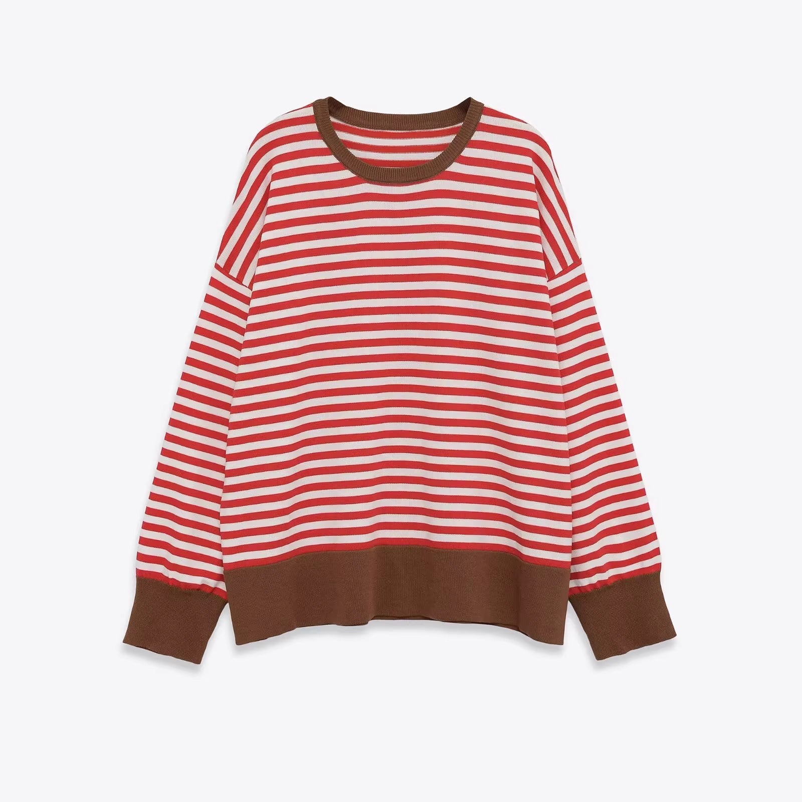 Women's Striped Oversized Sweater with Contrast Cuffs Chichicherry