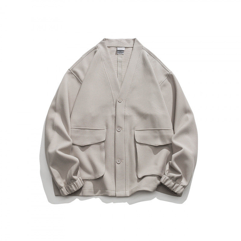 Unisex Oversize cardigan with large flap pockets and waffle texture Chichicherry