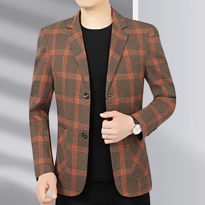 Men's modern checked tailored blazer made from wool blend with contrasting seam details and patch front pockets Chichicherry
