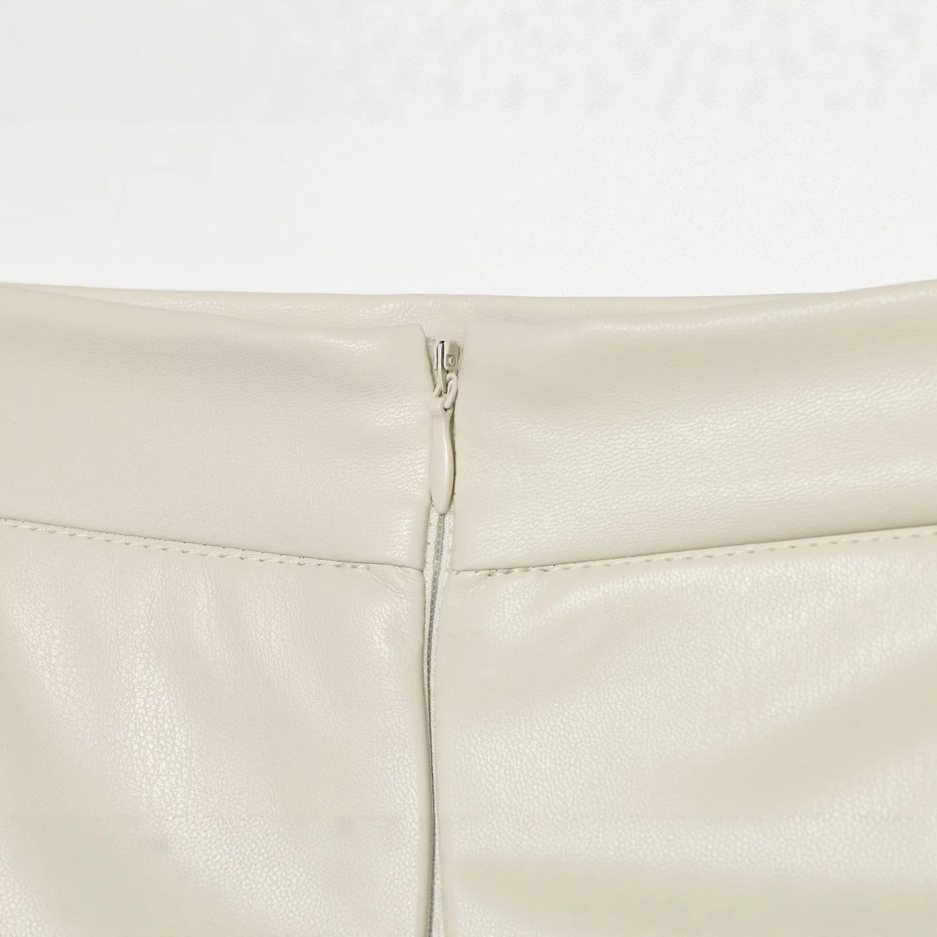 Women's Tailored Midi Skirt made of Faux Leather with Stitch-Down Seam Details Chichicherry