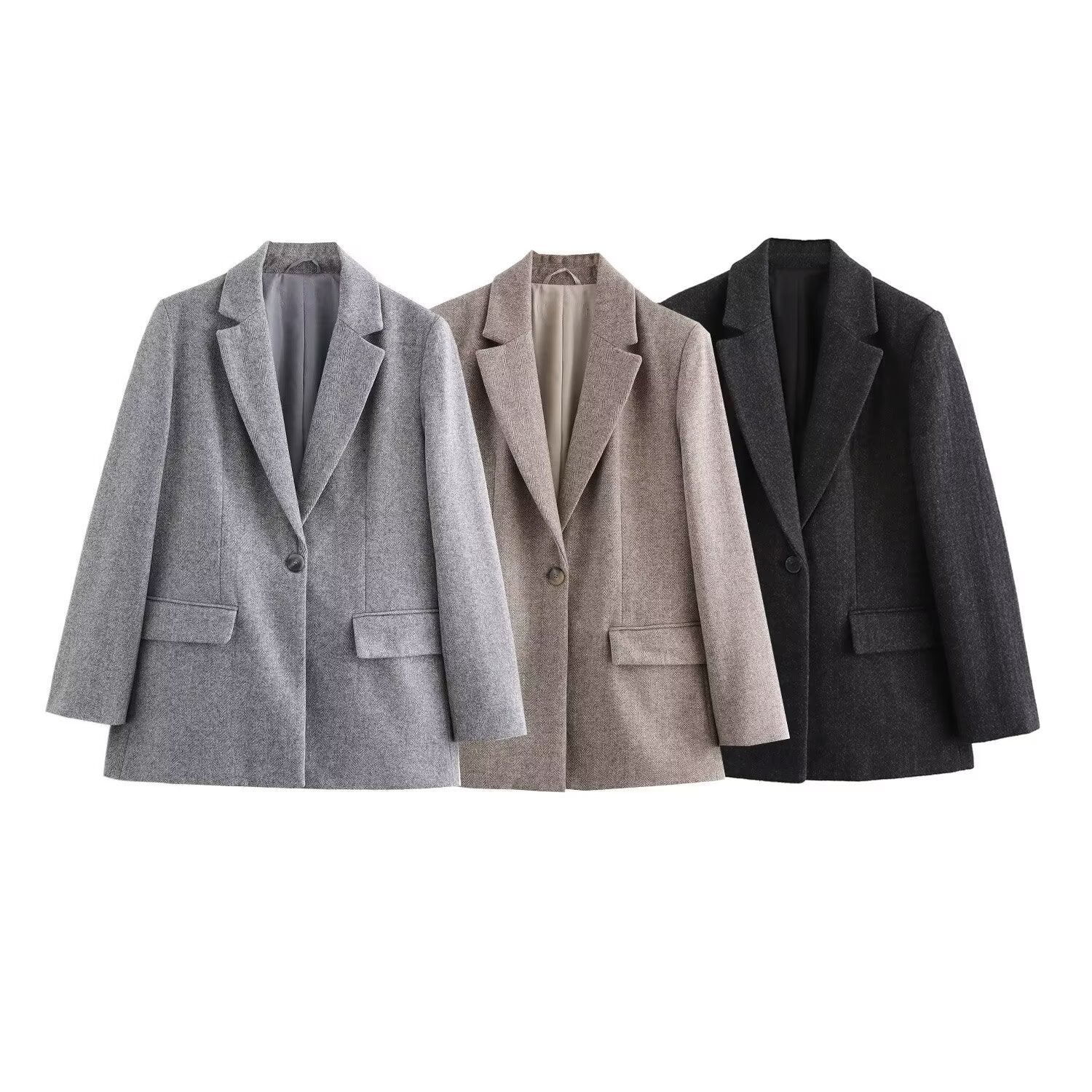 Women's wool blend blazer coat with tailored cut and single button closure Chichicherry