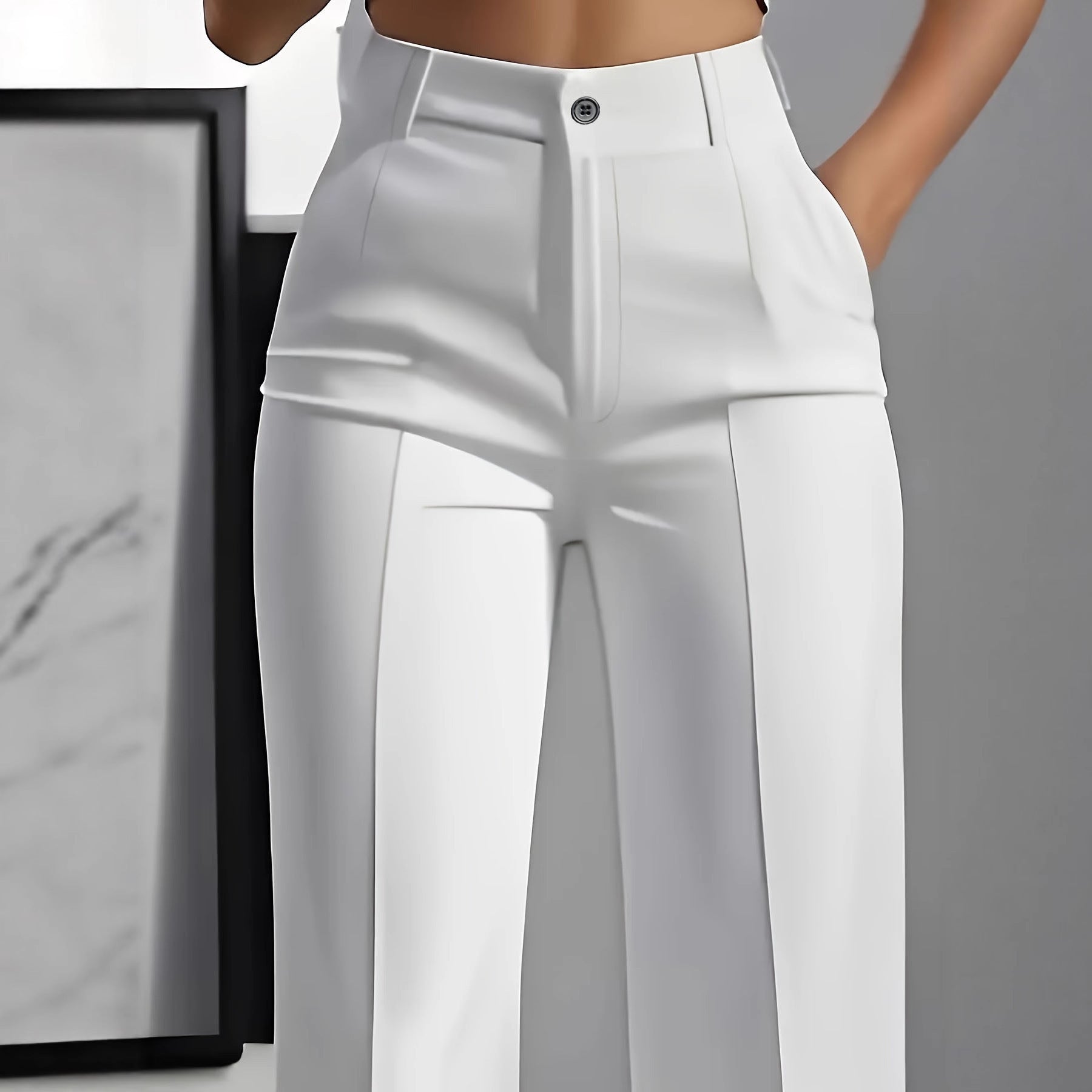 Women High-Waisted Palazzo Pants with Crease and Front Pockets Chichicherry