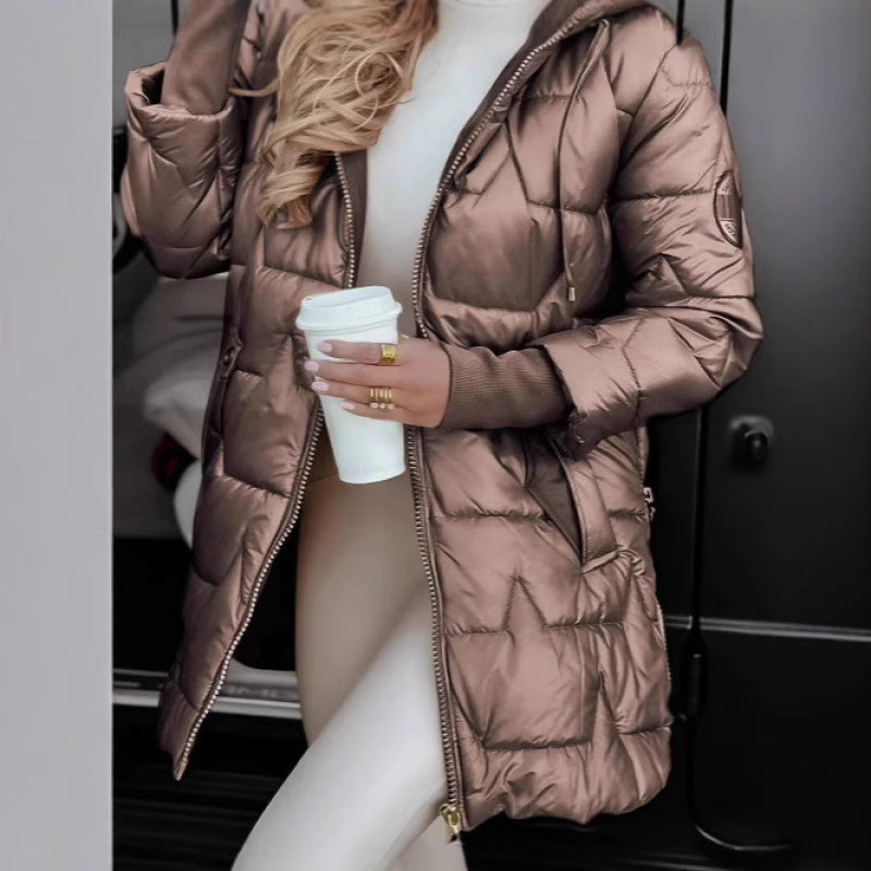 Women’s Quilted Coat Mid-Length with Hood, Padded Thermo Filling and Tailored Silhouette Chichicherry