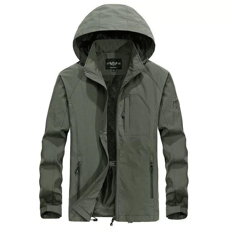 Men's lightweight windproof shell hoodie with mesh lining, hood, and adjustable hem Chichicherry