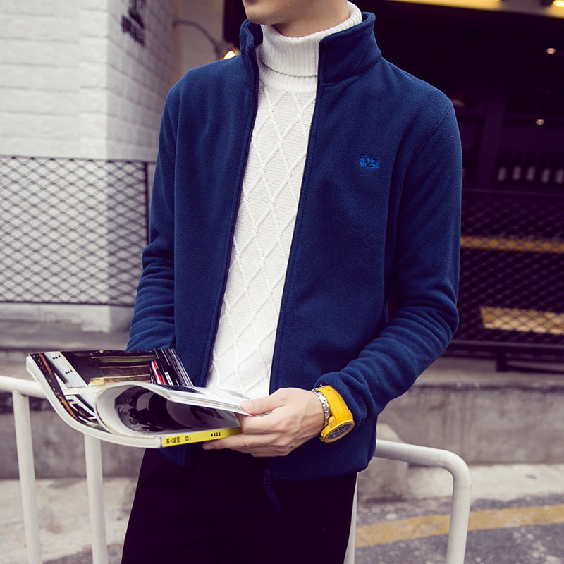 Men's fleece jacket with stand-up collar, wind-resistant microfiber outer layer, and slim-regular fit Chichicherry