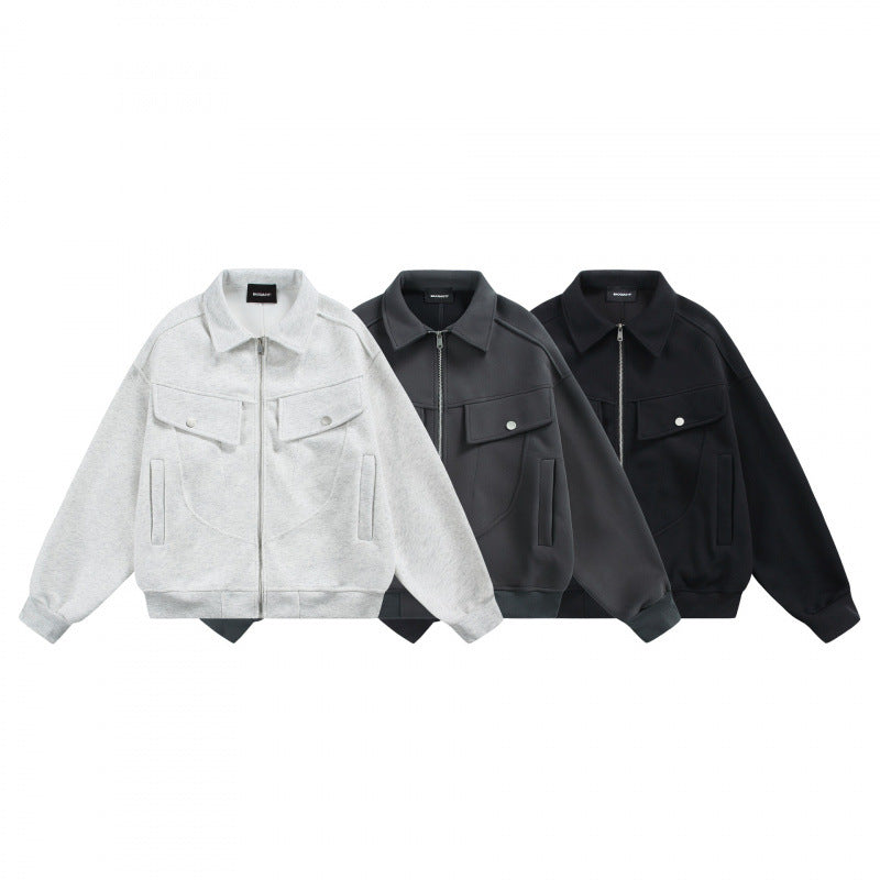 Unisex Zip Sweat Jacket with Patch Chest Flaps and Ribbed Hem Chichicherry