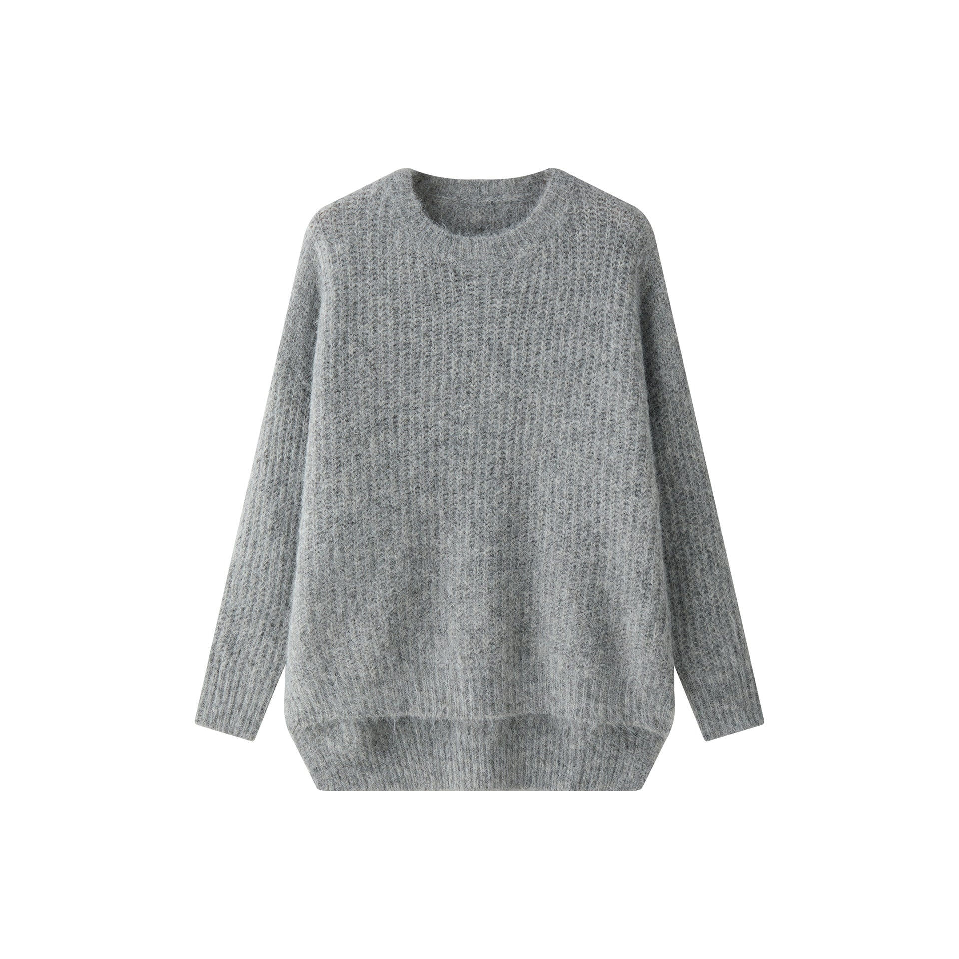 Women Fluffy Oversized Sweater in Mohair Look with Ribbed Textured Knit Chichicherry