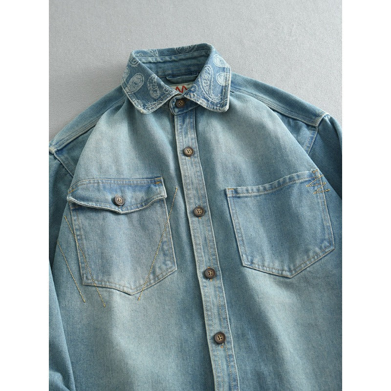Unisex Overshirt aus gewaschenem Denim mit Relaxed‑Schnitt und Pattentaschen Chichicherry
