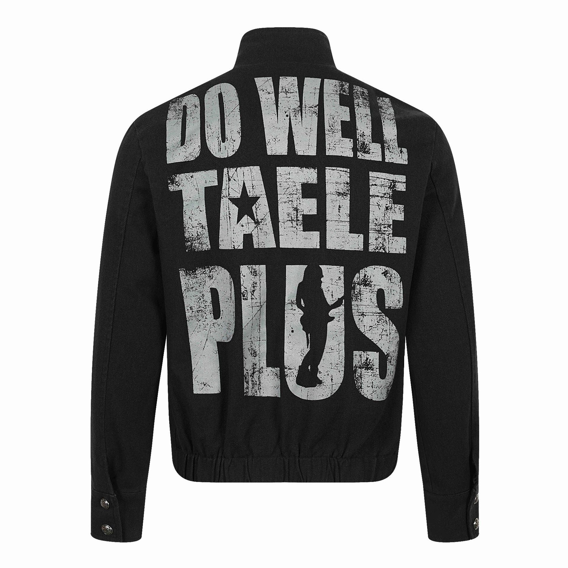 Men's Asymmetrical Blouson Jacket with Stand Collar, Metal Button Trim and Graphic Print Chichicherry