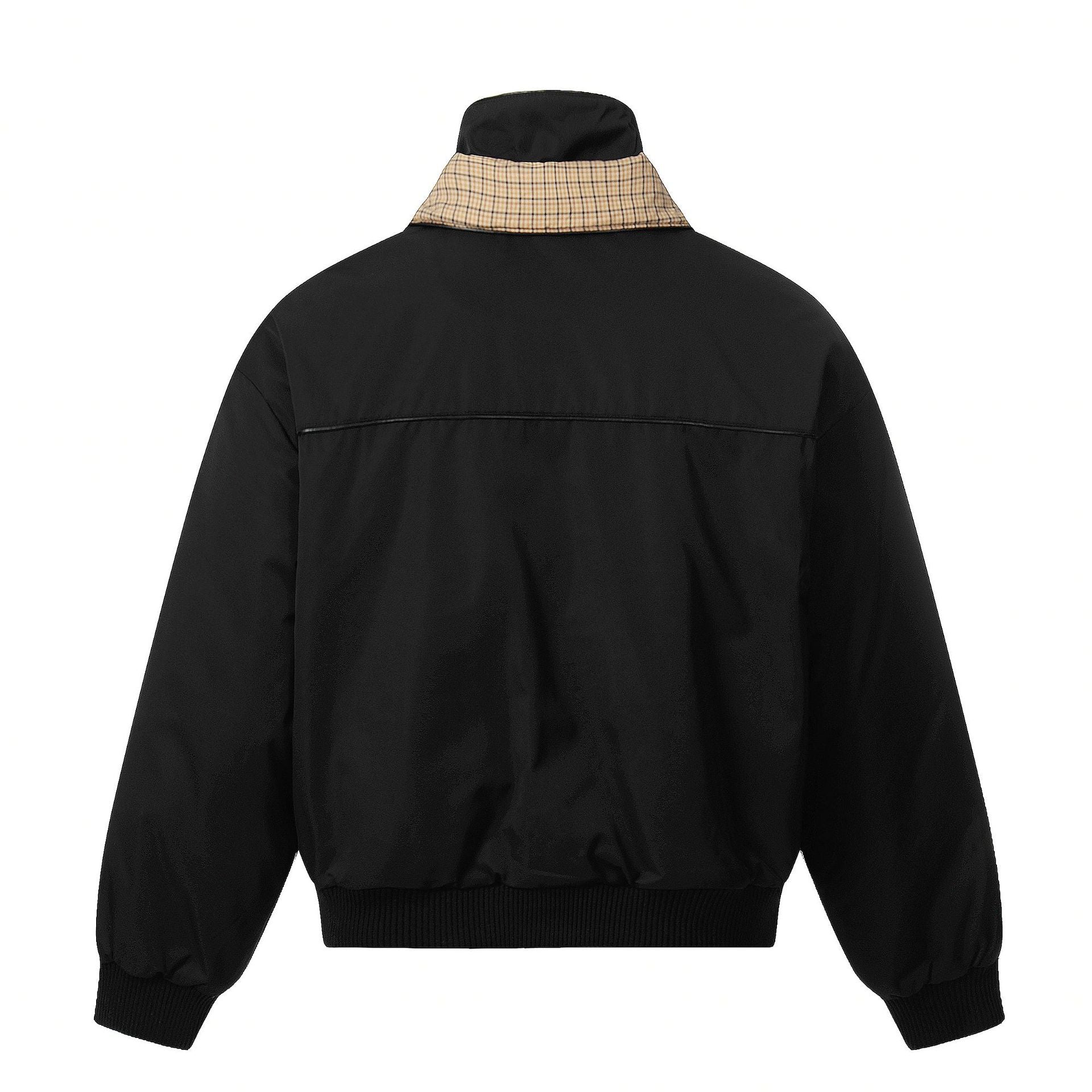 Unisex short jacket with high double collar and checked inner lining Chichicherry