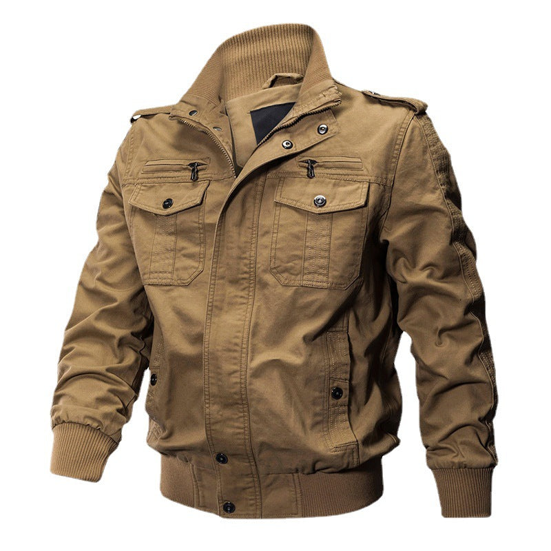 Men's functional canvas pilot jacket with stand-up collar, flap pockets, and ribbed hem Chichicherry