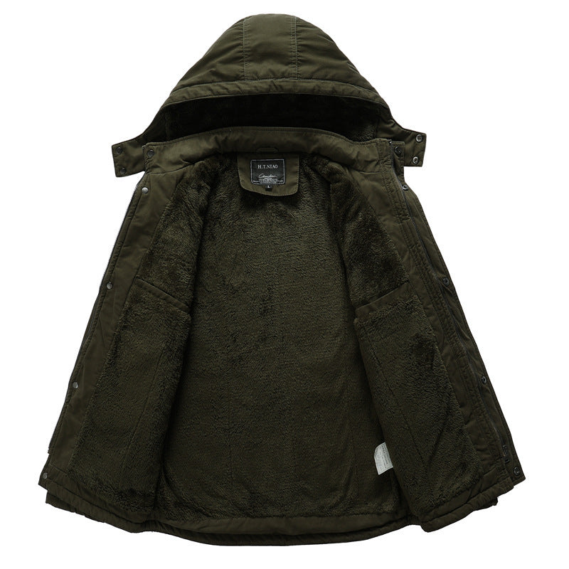 Men's Canvas Military Parka with Teddy Lining, Hood, and Multifunctional Pockets Chichicherry